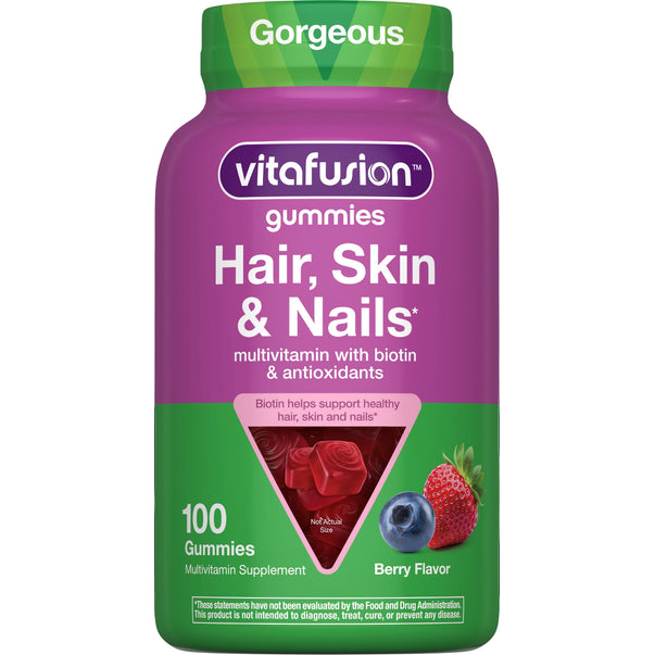 Berry flavored gummies for hair, skin, and nails with biotin and antioxidants, 100 count multivitamins.