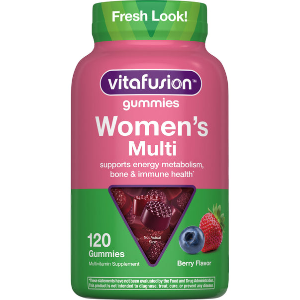 Vitafusion Women's Multi gummies, 120 count, Berry Flavor. Supports energy metabolism, bone and immune health. Fresh Look!