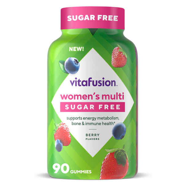 Vitafusion women's multi SUGAR FREE gummies, 90 count, support energy metabolism, bone and immune health, berry flavors.