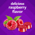 VF B12 1,000 mcg Gummy with delicious raspberry flavor. Two red gummies with fresh raspberries and green leaves are shown.