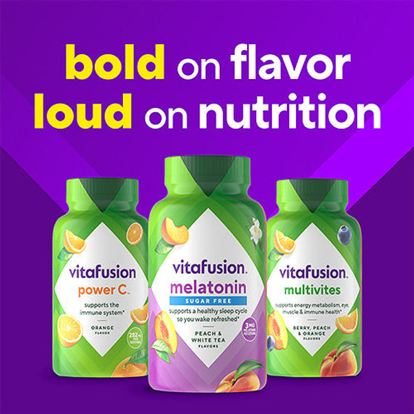 Vitafusion Sugar Free Melatonin 3mg Gummies in Peach & White Tea flavors support a healthy sleep cycle.