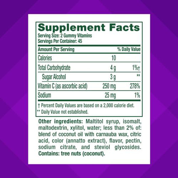 Supplement Facts panel for Sugar Free Power C 250 mg Gummy, 90 count.